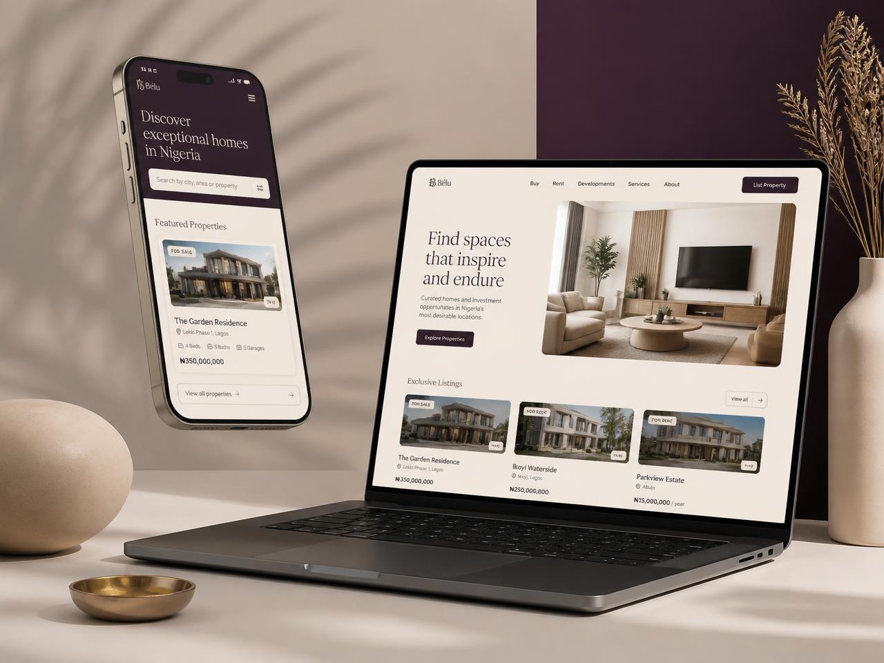 LuxeHaven AI property discovery experience shown on a laptop and phone